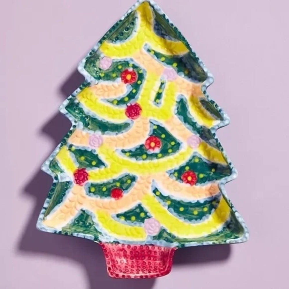 NWT  Anthropologie Nathalie Christmas Tree Canape Plate